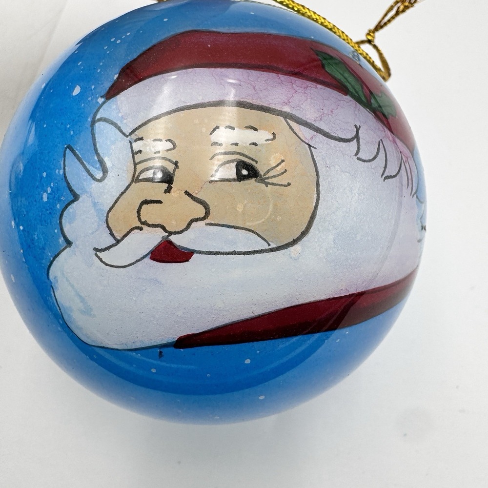 3" Pier One Li Bien Ornament Santa Reverse Hand Painted Glass Christmas Round - Picture 2 of 5